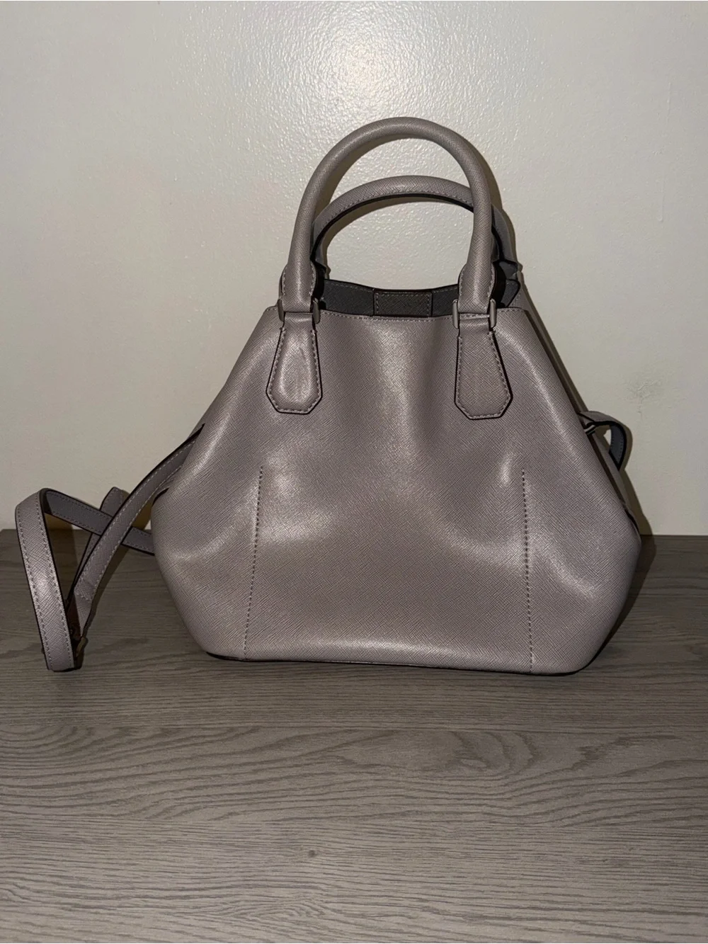 Michael Kors Gray Saffiano Satchel Crossbody Bag MK Charm
